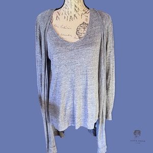 Tahari Women’s 100% Linen Blue T Shirt & Longer Cardigan Matching Set M